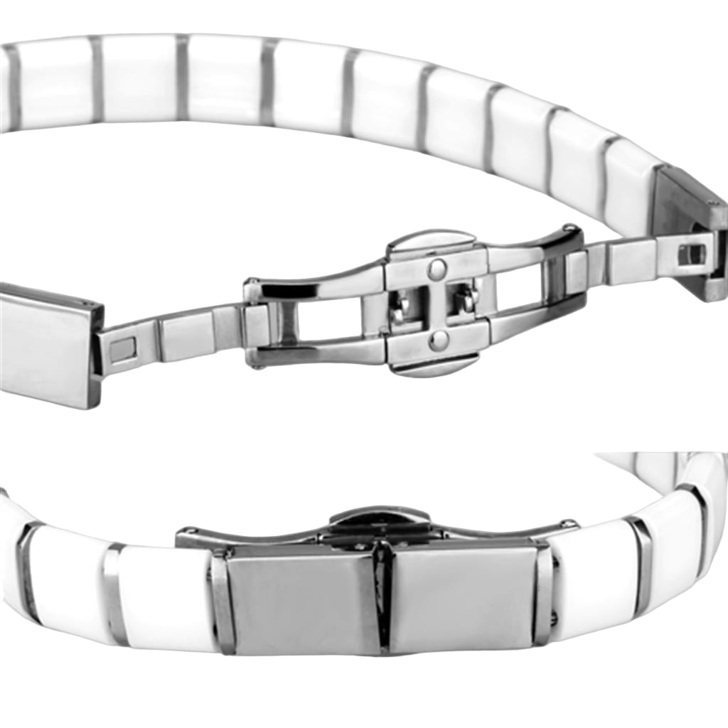 3W985 - High polished (no plating) Stainless Steel Bracelet with Ceramic in White-3