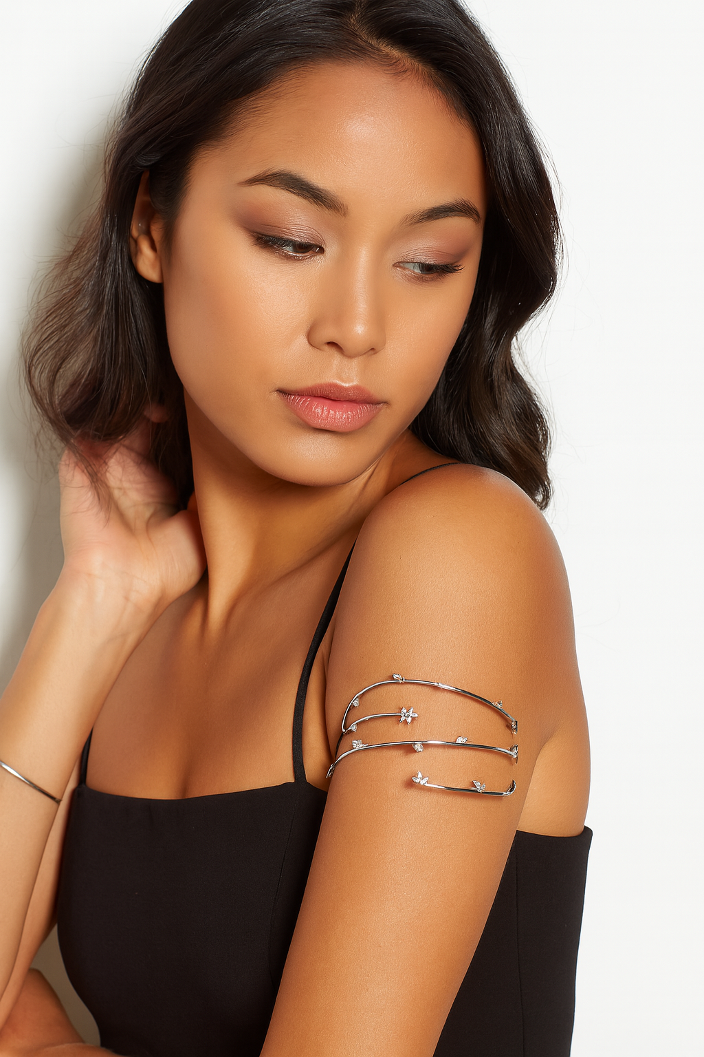 LOA454 - Ruthenium Brass Arm Loop with AAA Grade CZ in Clear