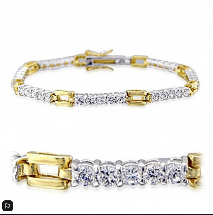 32008 - Gold+Rhodium Brass Bracelet with AAA Grade CZ in Clear