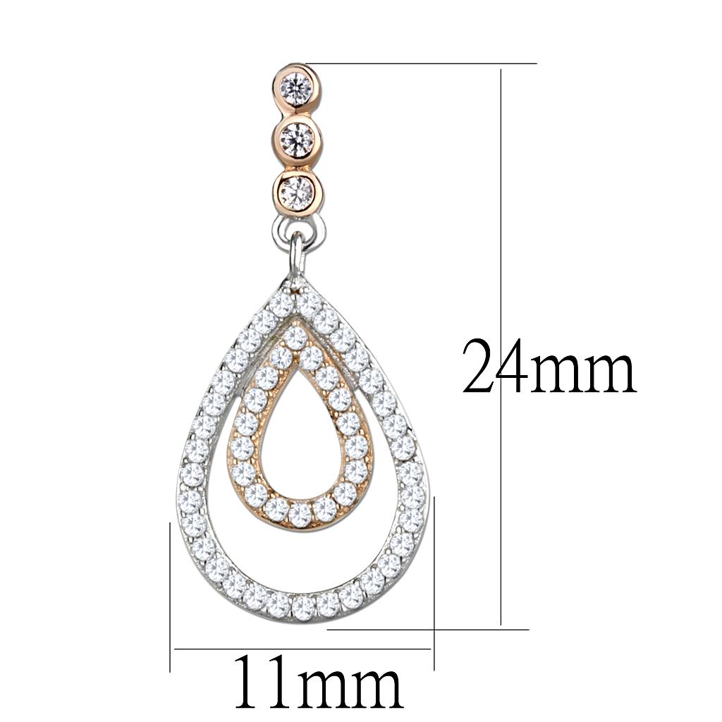 TS548 - Rose Gold + Rhodium 925 Sterling Silver Earrings with AAA Grade CZ in Clear-1
