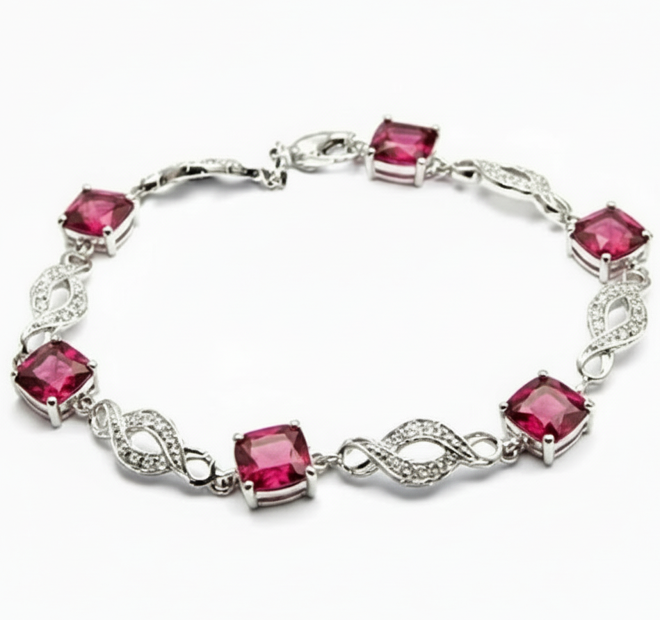 6X494 - Rhodium Brass Bracelet with AAA Grade CZ in Rose