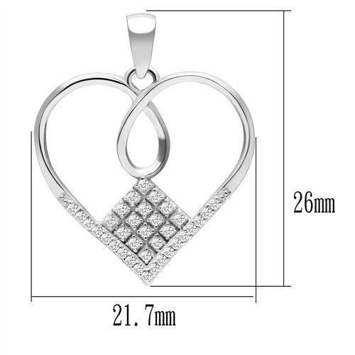 TS062 - Rhodium 925 Sterling Silver Necklace with AAA Grade CZ in Clear-1