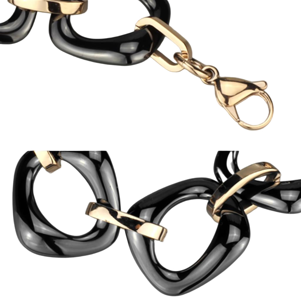 3W1011 - IP Rose Gold(Ion Plating) Stainless Steel Bracelet with Ceramic  in Jet-1