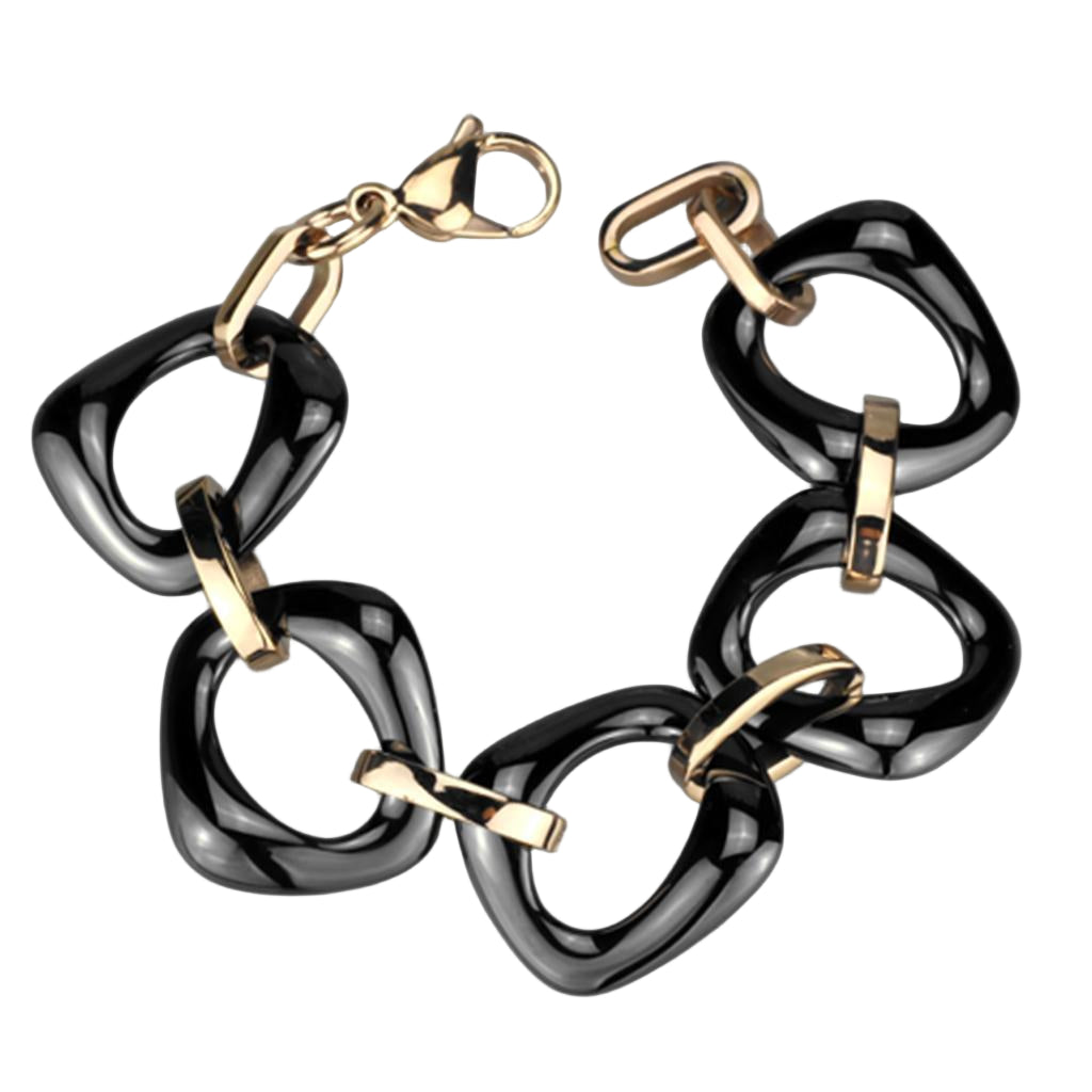 3W1011 - IP Rose Gold(Ion Plating) Stainless Steel Bracelet with Ceramic  in Jet-2