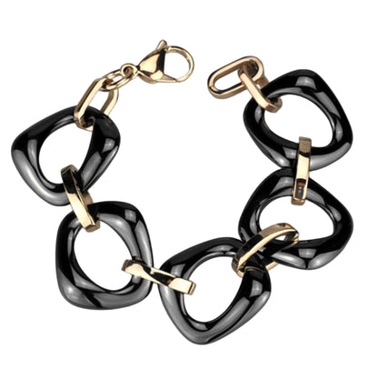 3W1011 - IP Rose Gold(Ion Plating) Stainless Steel Bracelet with Ceramic  in Jet-2
