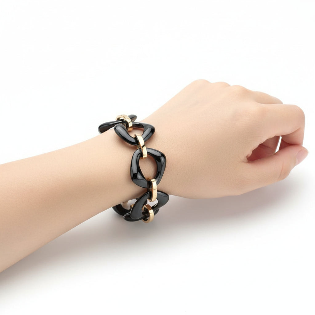3W1011 - IP Rose Gold(Ion Plating) Stainless Steel Bracelet with Ceramic  in Jet-0