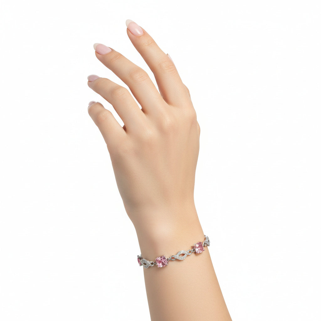 6X494 - Rhodium Brass Bracelet with AAA Grade CZ  in Rose-0