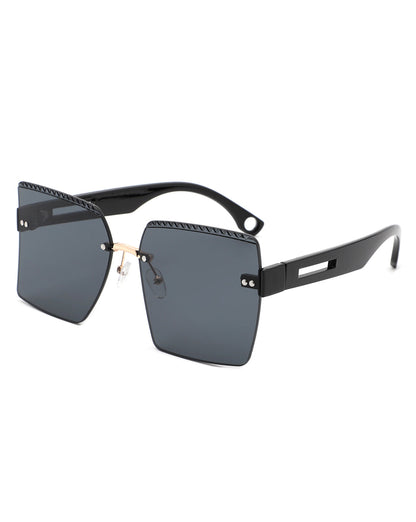 Zephyr - Oversized Tinted Curved Lens Square Fashion Sunglasses-2