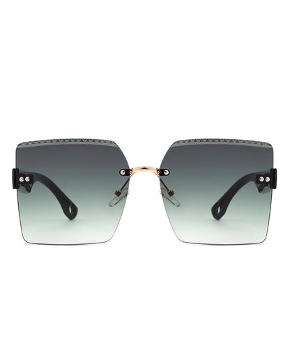 Zephyr - Oversized Tinted Curved Lens Square Fashion Sunglasses-4