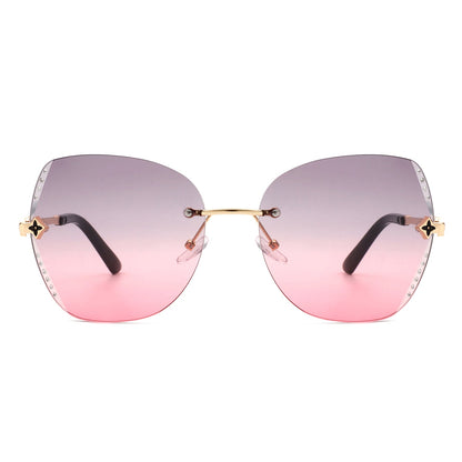 Kineticx - Oversize Rimless Butterfly Shape Tinted Rhinestone Fashion Sunglasses-1