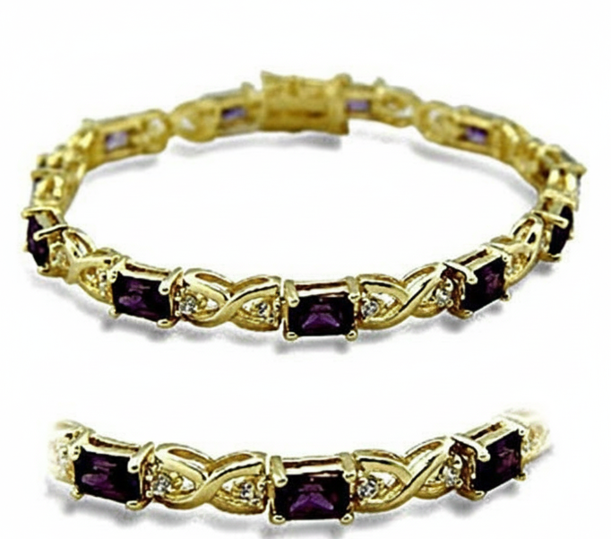 415706 - Gold Brass Bracelet with AAA Grade CZ  in Amethyst