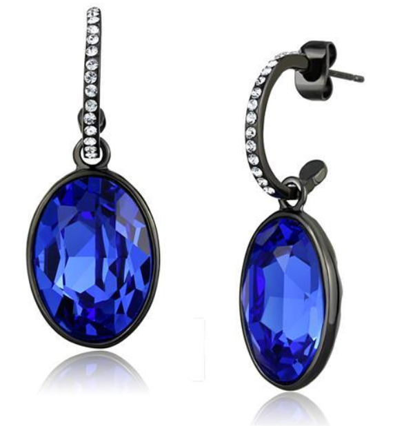 TK2538 - IP Black(Ion Plating) Stainless Steel Earrings with Top Grade Crystal  in Sapphire