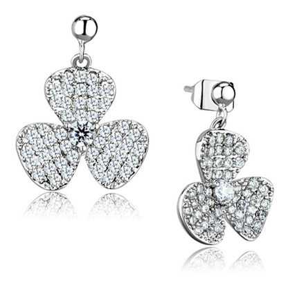 3W662 - Rhodium Brass Earrings with AAA Grade CZ  in Clear