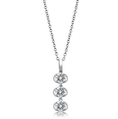 3W1373 - Rhodium 925 Sterling Silver Chain Pendant with AAA Grade CZ  in Clear