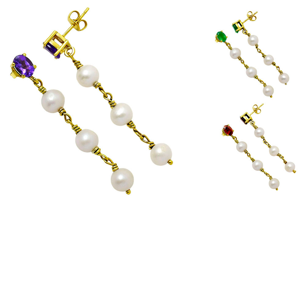 18K Gold Over Brass Natural Gemstones Oval Shape Earrings TGE1010 EM-1268-1