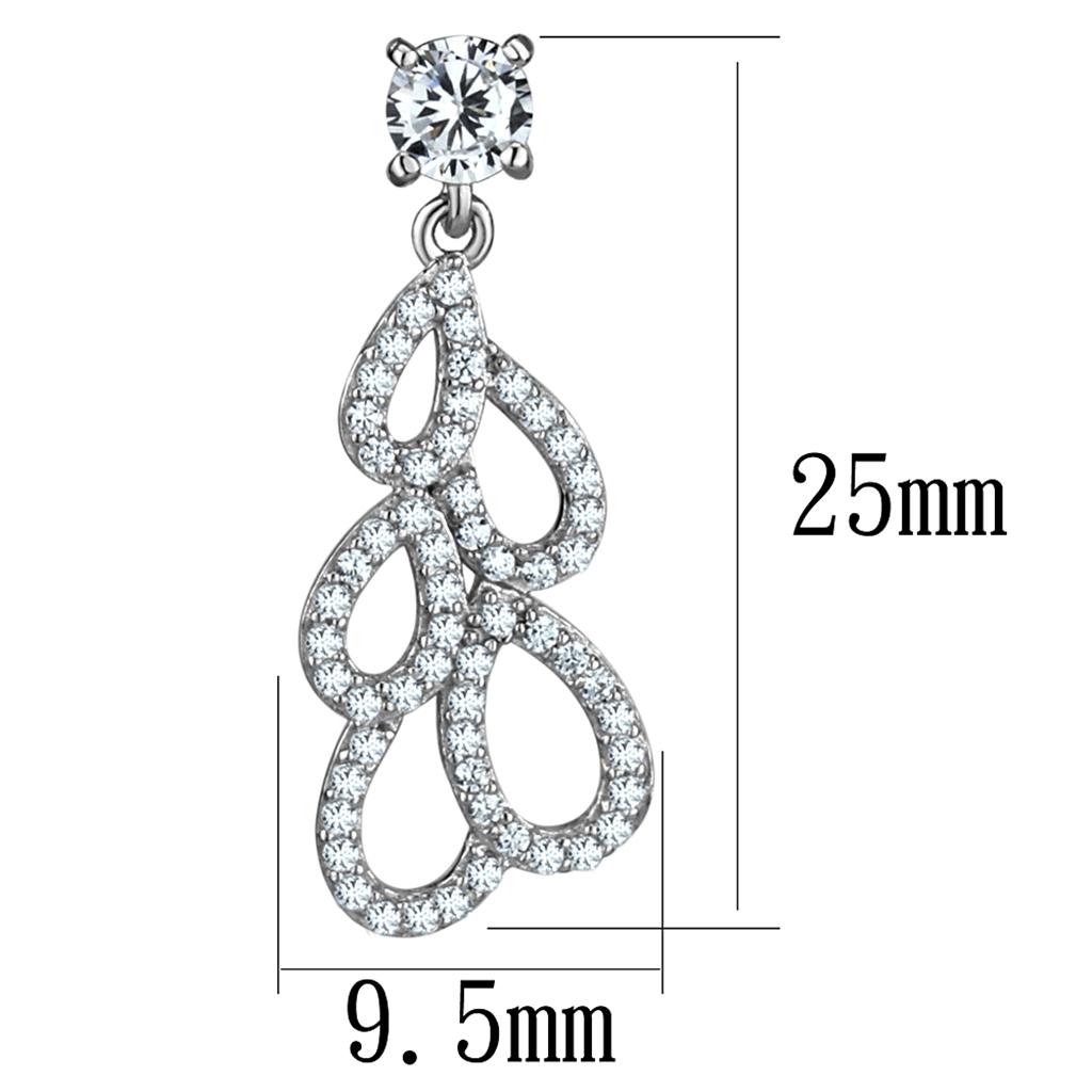 TS496 - Rhodium 925 Sterling Silver Earrings with AAA Grade CZ  in Clear-1