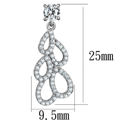 TS496 - Rhodium 925 Sterling Silver Earrings with AAA Grade CZ  in Clear-1